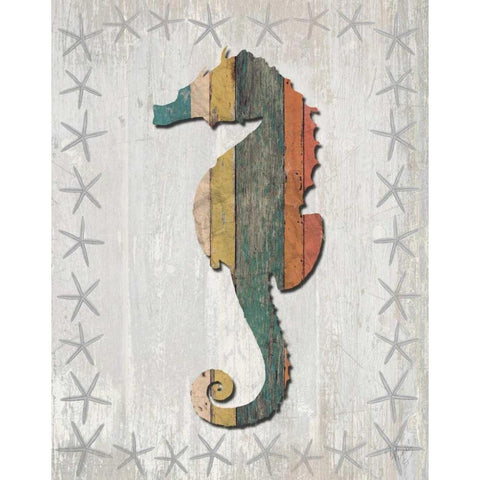 Distressed Wood Style Seahorse 1 Black Modern Wood Framed Art Print with Double Matting by Fab Funky