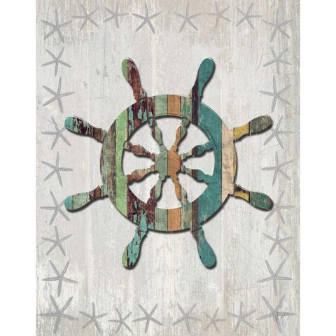 Distressed Wood Style Ships Wheel 1 Gold Ornate Wood Framed Art Print with Double Matting by Fab Funky