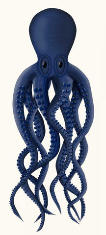 Giant Octopus Blue Black Ornate Wood Framed Art Print with Double Matting by Fab Funky