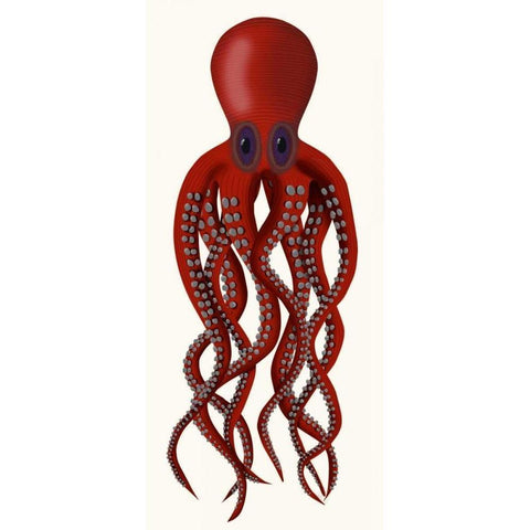 Giant Octopus Red White Modern Wood Framed Art Print by Fab Funky