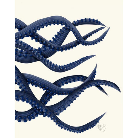 Giant Octopus Blue Triptych c Black Modern Wood Framed Art Print with Double Matting by Fab Funky