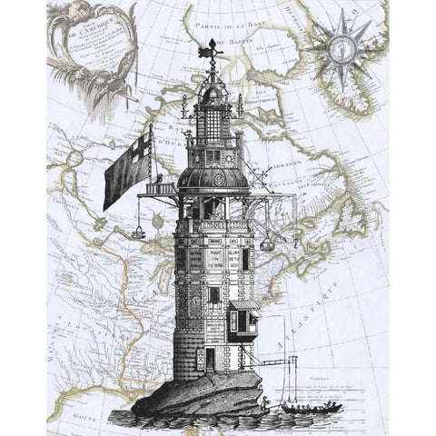 Winstanley Eddystone Lighthouse Black Modern Wood Framed Art Print with Double Matting by Fab Funky