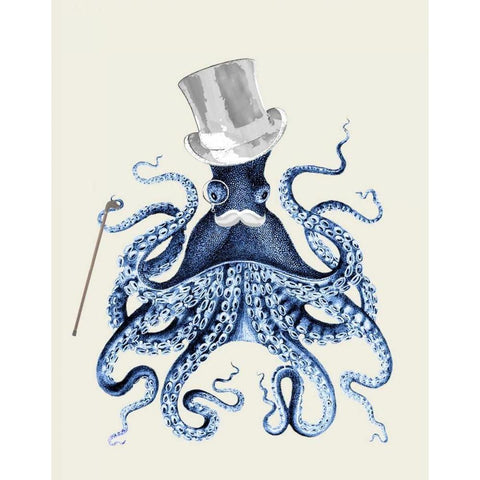 Blue Octopus on Cream b White Modern Wood Framed Art Print by Fab Funky