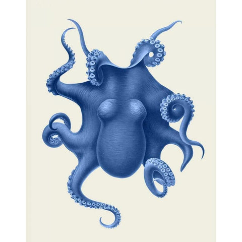 Blue Octopus on Cream d Black Modern Wood Framed Art Print with Double Matting by Fab Funky