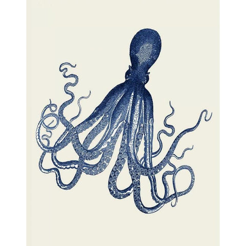 Blue Octopus on Cream e Black Modern Wood Framed Art Print with Double Matting by Fab Funky