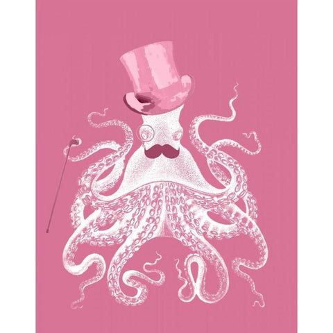 Octopus White on Pink a Black Modern Wood Framed Art Print with Double Matting by Fab Funky