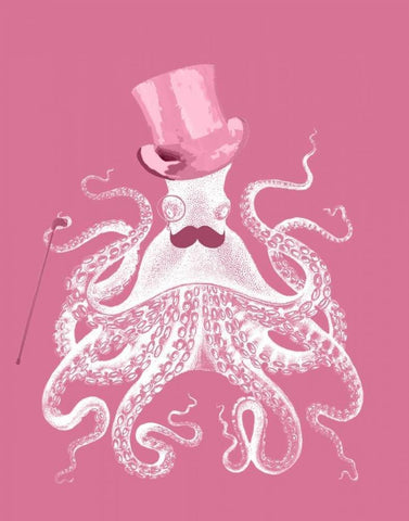 Octopus White on Pink a Black Ornate Wood Framed Art Print with Double Matting by Fab Funky