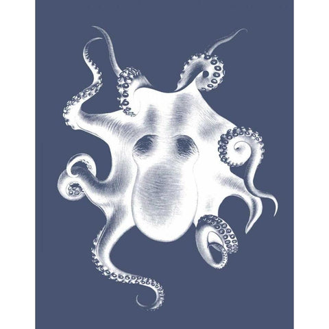 White Octopus on Indigo Blue d Black Modern Wood Framed Art Print by Fab Funky