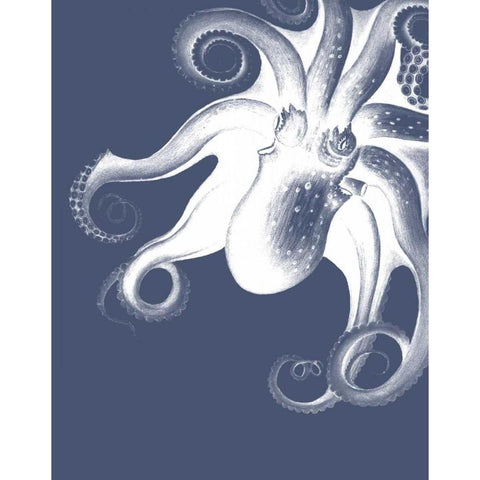 White Octopus on Indigo Blue f White Modern Wood Framed Art Print by Fab Funky