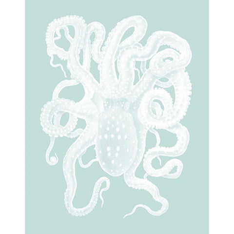 White Octopus on Seafoam a Gold Ornate Wood Framed Art Print with Double Matting by Fab Funky