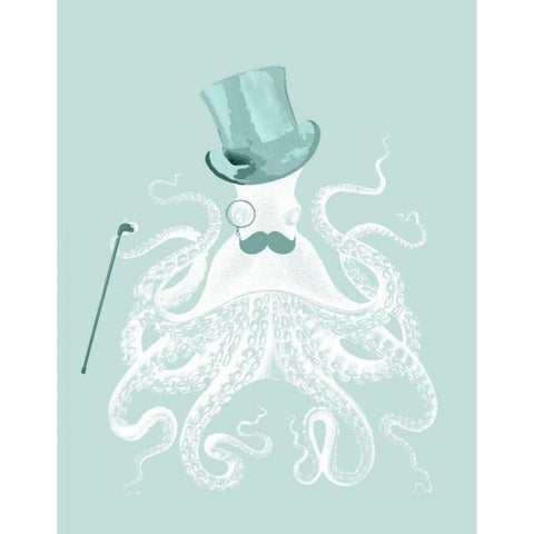 White Octopus on Seafoam b White Modern Wood Framed Art Print by Fab Funky