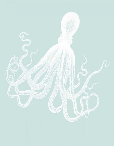 White Octopus on Seafoam e Black Ornate Wood Framed Art Print with Double Matting by Fab Funky