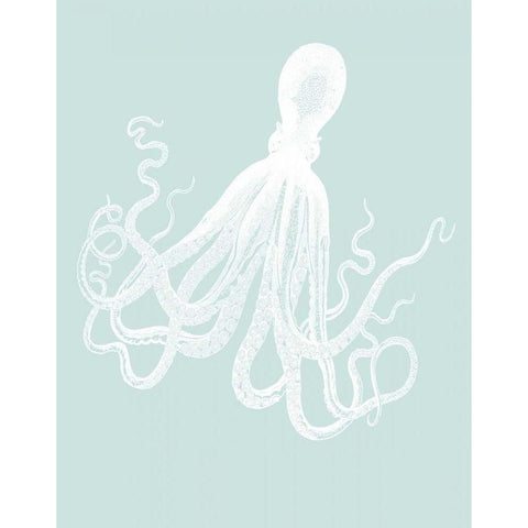 White Octopus on Seafoam e Gold Ornate Wood Framed Art Print with Double Matting by Fab Funky