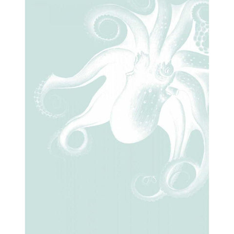 White Octopus on Seafoam f Gold Ornate Wood Framed Art Print with Double Matting by Fab Funky