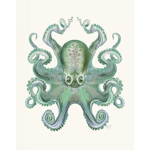 Turquoise Octopus and Squid a Black Modern Wood Framed Art Print with Double Matting by Fab Funky