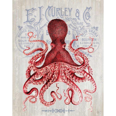 Octopus Prohibition Octopus On White Black Modern Wood Framed Art Print with Double Matting by Fab Funky