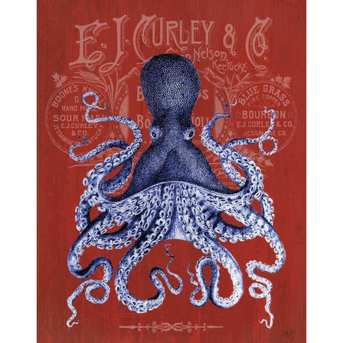 Octopus Prohibition Octopus On Red White Modern Wood Framed Art Print by Fab Funky