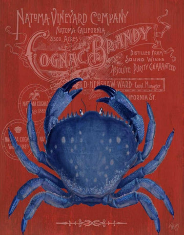 Crab Prohibition Crab On Red White Modern Wood Framed Art Print with Double Matting by Fab Funky