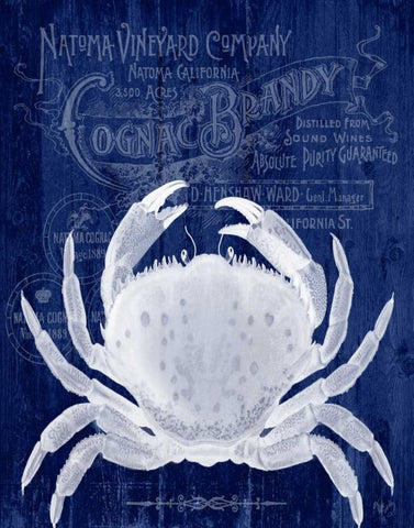 Crab Prohibition Crab On Blue White Modern Wood Framed Art Print with Double Matting by Fab Funky