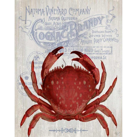 Crab Prohibition Crab On White Gold Ornate Wood Framed Art Print with Double Matting by Fab Funky