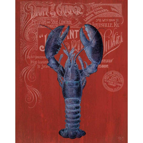 Lobster Prohibition Lobster On Red Black Modern Wood Framed Art Print with Double Matting by Fab Funky