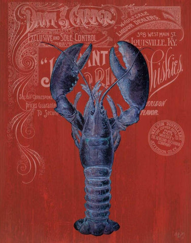 Lobster Prohibition Lobster On Red Black Ornate Wood Framed Art Print with Double Matting by Fab Funky