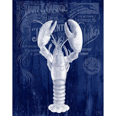 Lobster Prohibition Lobster On Blue Gold Ornate Wood Framed Art Print with Double Matting by Fab Funky