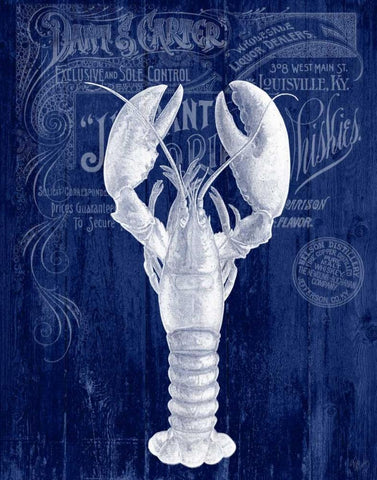 Lobster Prohibition Lobster On Blue Black Ornate Wood Framed Art Print with Double Matting by Fab Funky