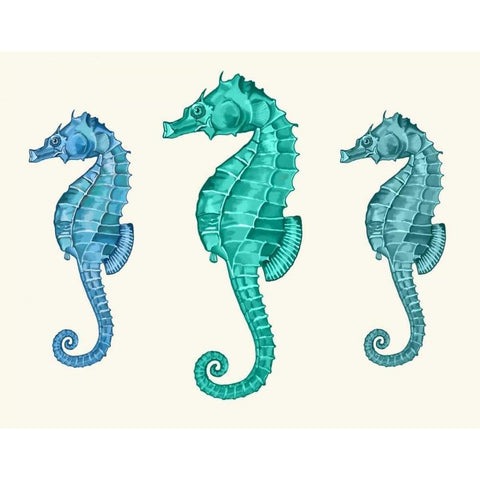 Seahorse Trio Black Modern Wood Framed Art Print with Double Matting by Fab Funky