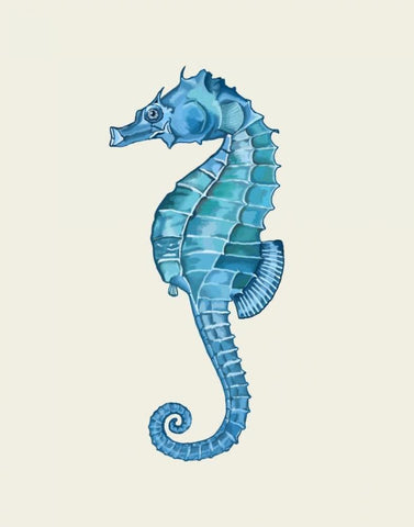 Blue Seahorse Black Ornate Wood Framed Art Print with Double Matting by Fab Funky