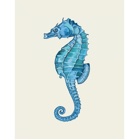 Blue Seahorse White Modern Wood Framed Art Print by Fab Funky