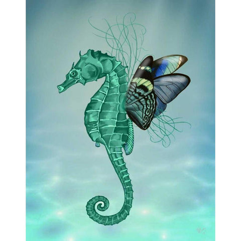 Winged Seahorse Black Modern Wood Framed Art Print with Double Matting by Fab Funky