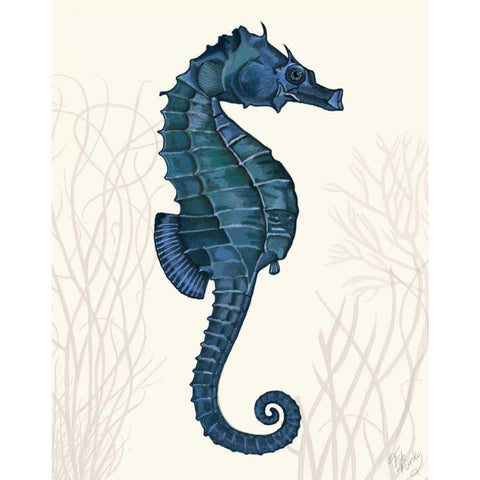 Blue Seahorses on Cream a Black Modern Wood Framed Art Print with Double Matting by Fab Funky