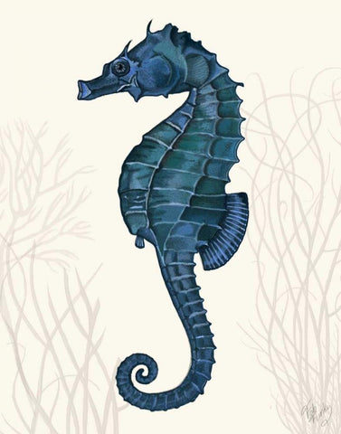 Blue Seahorses on Cream b Black Ornate Wood Framed Art Print with Double Matting by Fab Funky