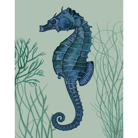 Blue Seahorses on Light Green Sage b Gold Ornate Wood Framed Art Print with Double Matting by Fab Funky