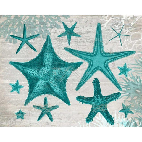 Green Starfish Collection White Modern Wood Framed Art Print by Fab Funky