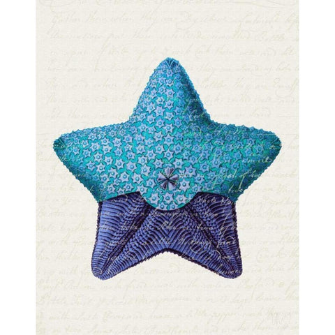 Starfish in Shades of Blue a Gold Ornate Wood Framed Art Print with Double Matting by Fab Funky