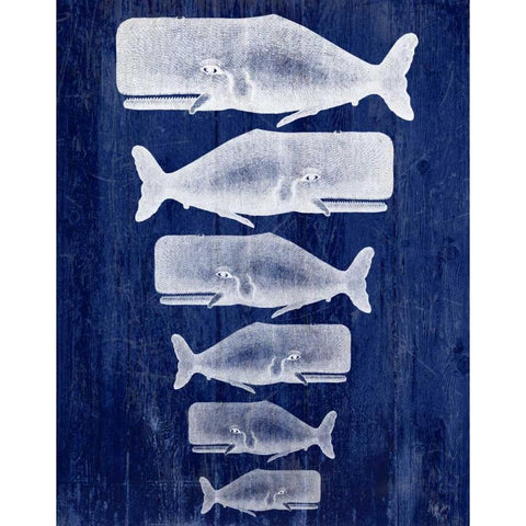 Whale Family White On Blue White Modern Wood Framed Art Print by Fab Funky