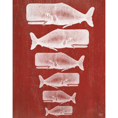 Whale Family White On Red White Modern Wood Framed Art Print by Fab Funky