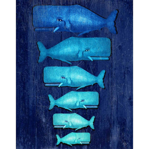 Whale Family Blue on Blue Black Modern Wood Framed Art Print with Double Matting by Fab Funky