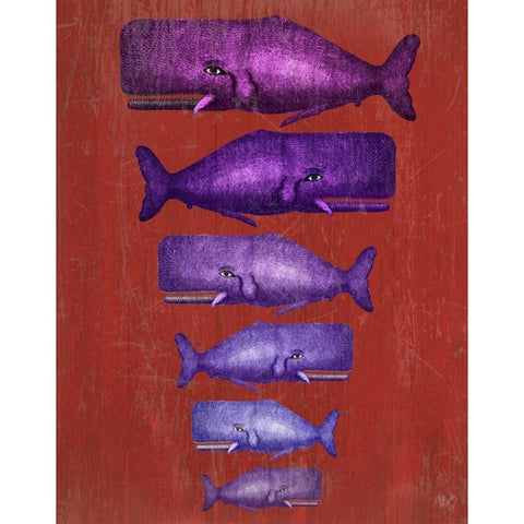 Whale Family Purple on Red Black Modern Wood Framed Art Print with Double Matting by Fab Funky