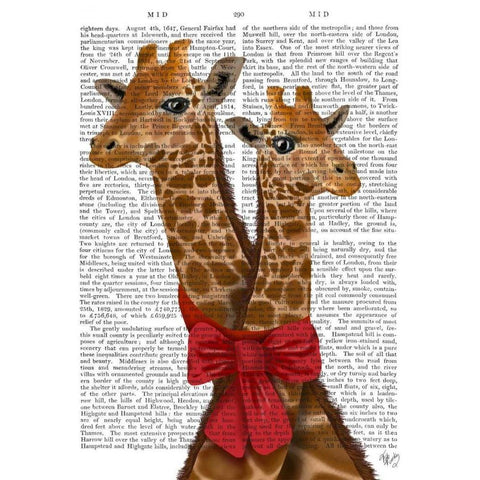 Giraffes and Bow Gold Ornate Wood Framed Art Print with Double Matting by Fab Funky