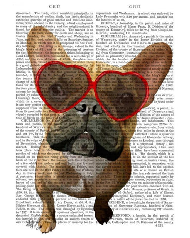 French Bulldog and Heart Glasses White Modern Wood Framed Art Print with Double Matting by Fab Funky