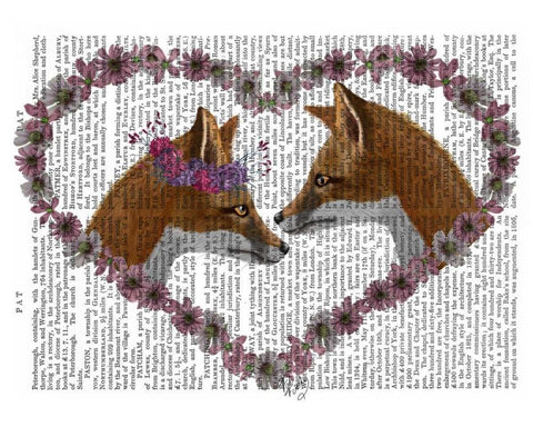 Foxes in Flowers White Modern Wood Framed Art Print with Double Matting by Fab Funky