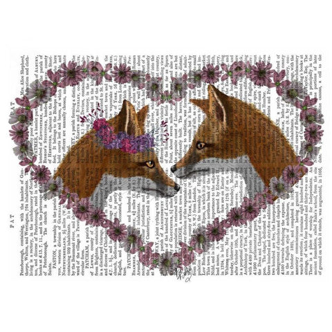 Foxes in Flowers Gold Ornate Wood Framed Art Print with Double Matting by Fab Funky