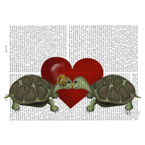 Turtle Kiss Gold Ornate Wood Framed Art Print with Double Matting by Fab Funky