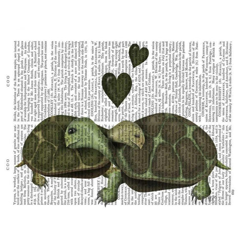 Turtles and Green Hearts Gold Ornate Wood Framed Art Print with Double Matting by Fab Funky