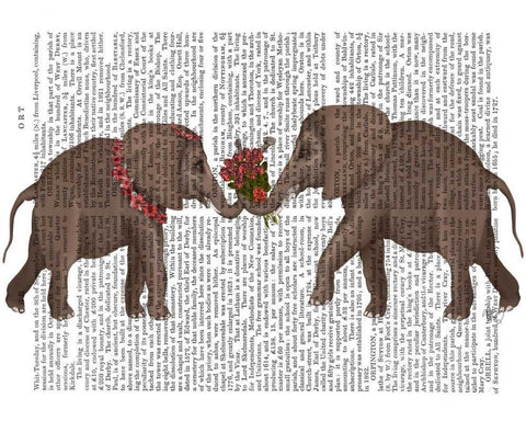 Elephant Bouquet, Landscape Black Ornate Wood Framed Art Print with Double Matting by Fab Funky