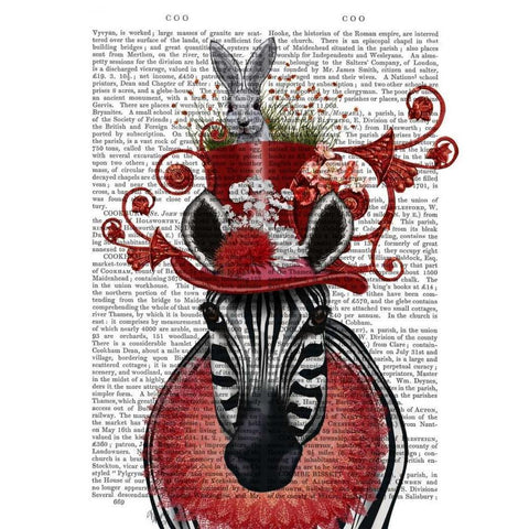 Zebra and Bunny Hat White Modern Wood Framed Art Print by Fab Funky