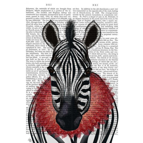 Zebra and Red Ruff Black Modern Wood Framed Art Print with Double Matting by Fab Funky